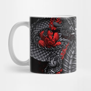 black dragon with red flower Mug